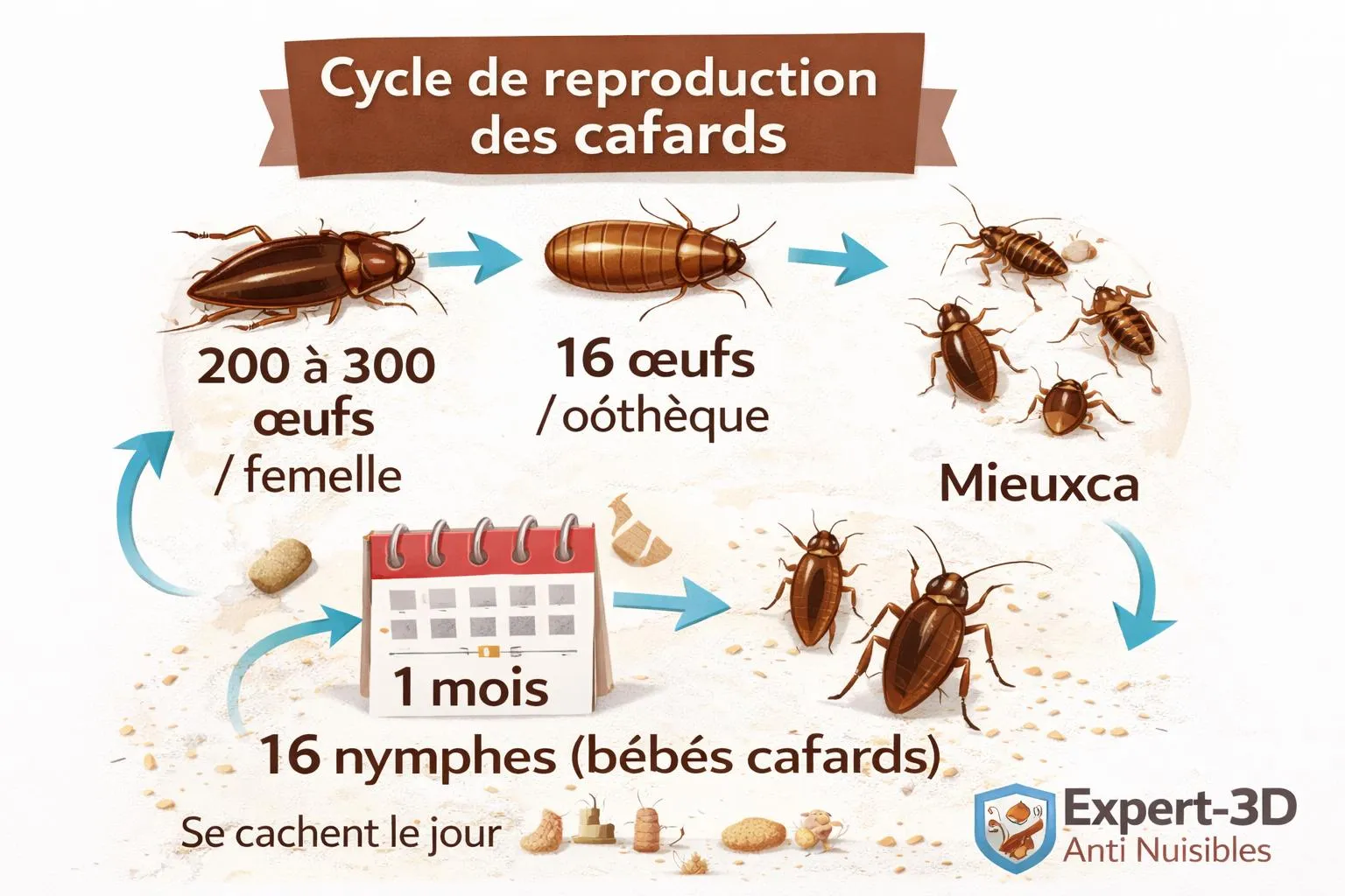 Schéma du cycle biologique : Cafards