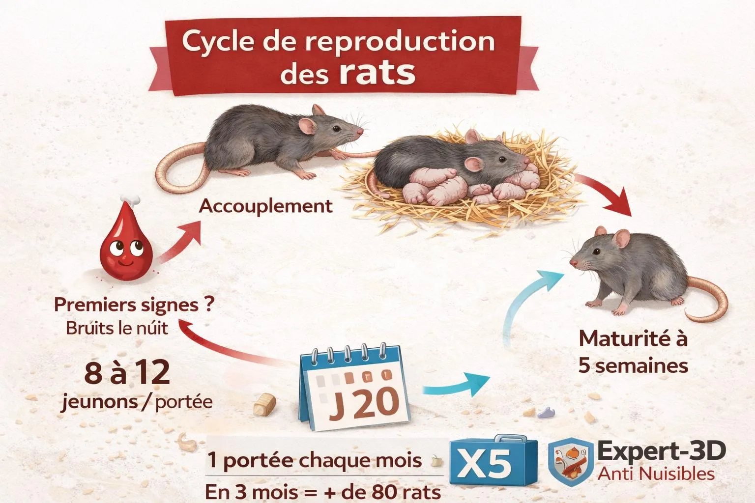 Schéma du cycle biologique : Dératisation